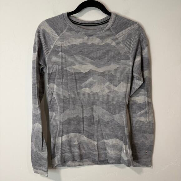 Smartwool Women's Crew Shirt Long Sleeve Camo Gray Merino Wool Large - Picture 1 of 8